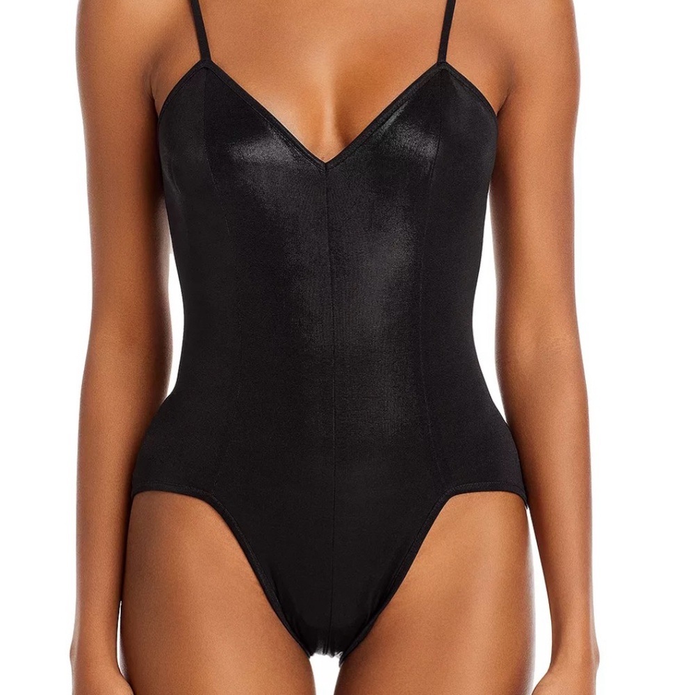 Norma Kamali Black Shiny Bodysuit